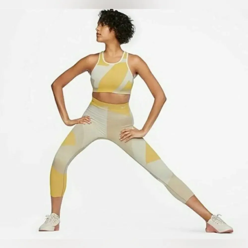 NIKE Sculpt LUX ICON CLASH Seamless 7/8 Training Knit Leggings yellow colorblock